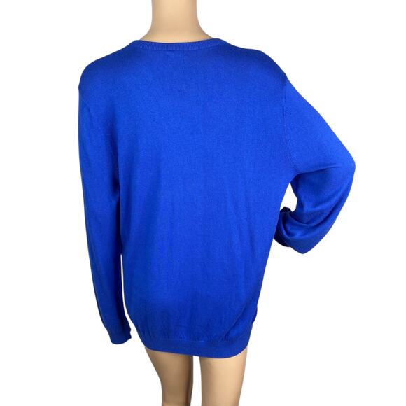 NWT J McLaughlin Cobalt Blue V-neck Cotton Cashmere Pullover Sweater SZ M - Picture 5 of 7